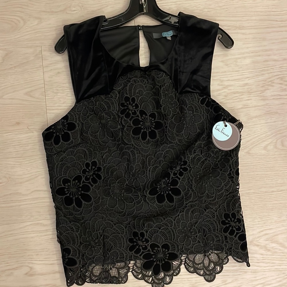 Anthropologie Eva Franco size 14 Black Velvet and Lace top